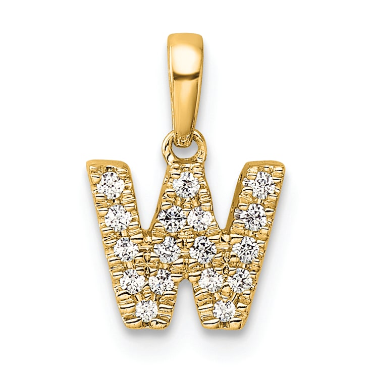14K Yellow Gold Diamond Letter W Initial with Bail Pendant