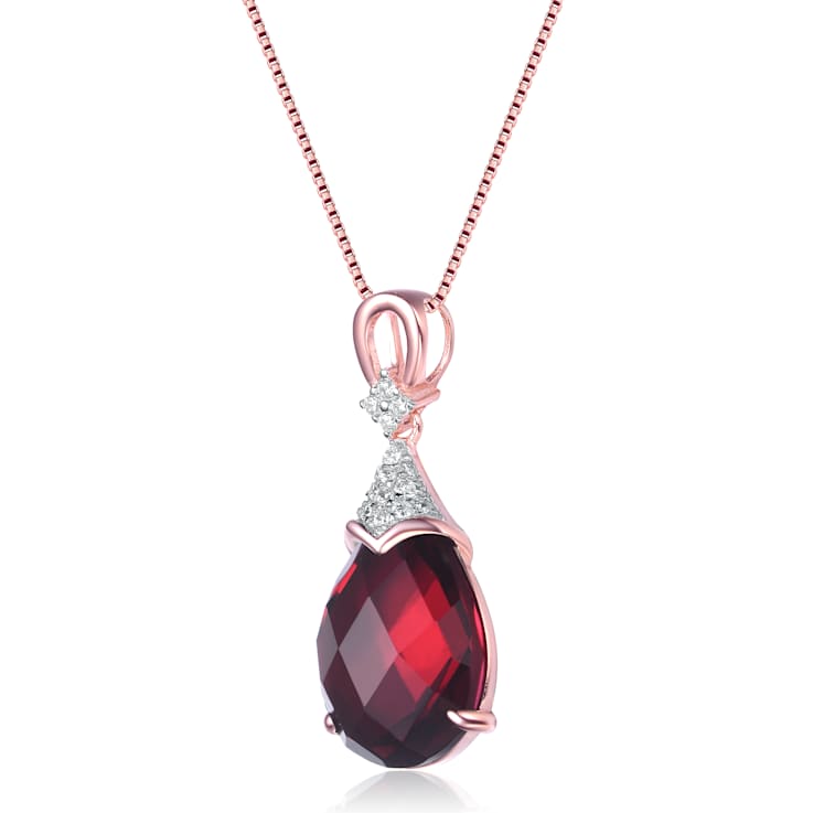 Ruby Color CZ Teardrop Pendant In 18K Rose Gold Over Sterling Silver