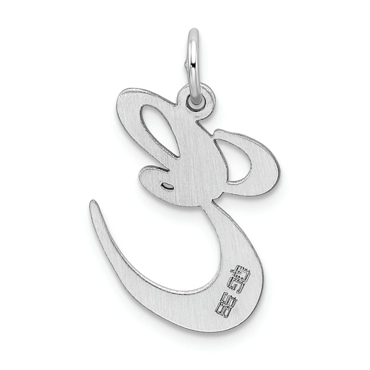Rhodium Over Sterling Silver Fancy Script Letter E Initial Charm