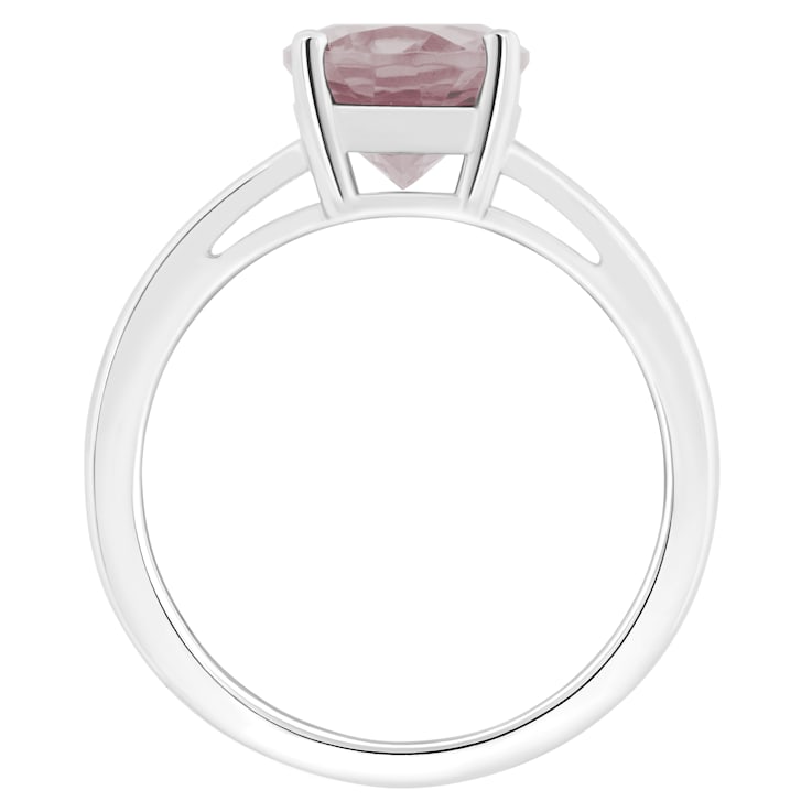 10x8mm Oval Rose Quartz Rhodium Over Sterling Silver Ring