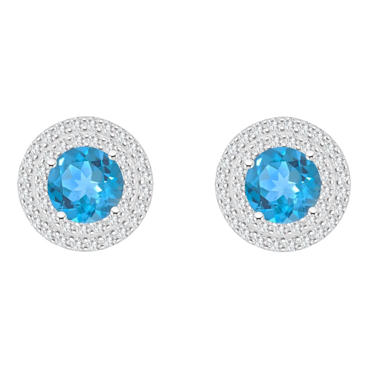7mm Round Swiss Blue Topaz And White Topaz Rhodium Over Sterling Silver
Double Halo Stud Earrings