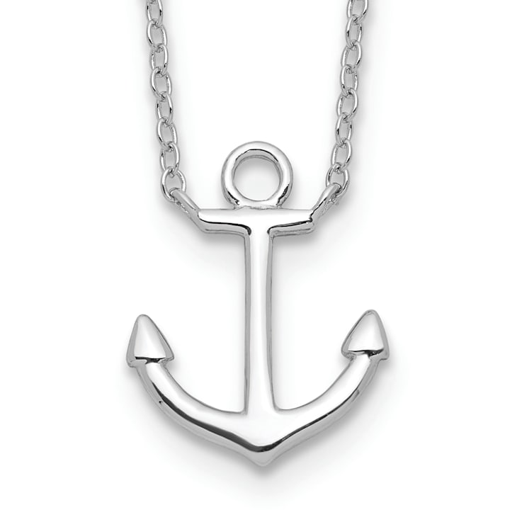 Rhodium Over Sterling Silver Anchor with 2 Inch Extension Necklace