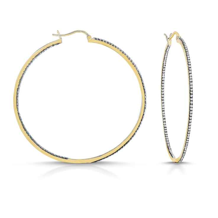 Clear CZ , Two-Tone 14K Gold & Black Plating over Brass Slim Large
Hoop Earrings