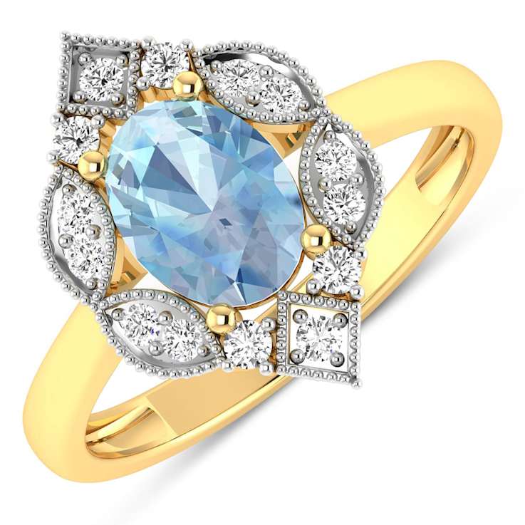 1.16ctw Blue Aquamarine and Diamond 14K Yellow Gold Halo Ring
