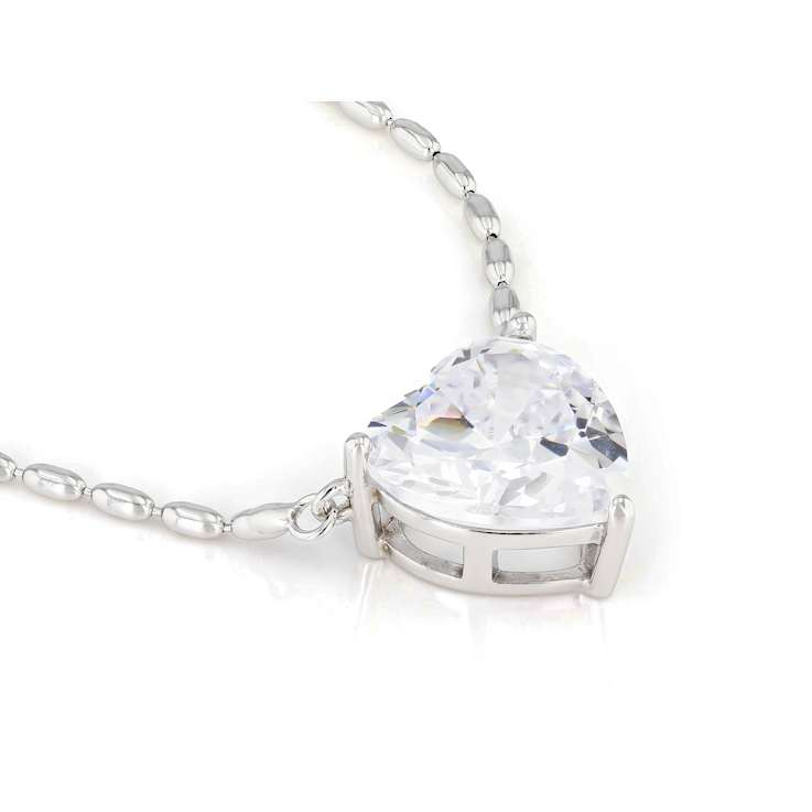 Heart Shape CZ Solitare Station Pendant Necklace in Rhodium Over
Sterling Silver