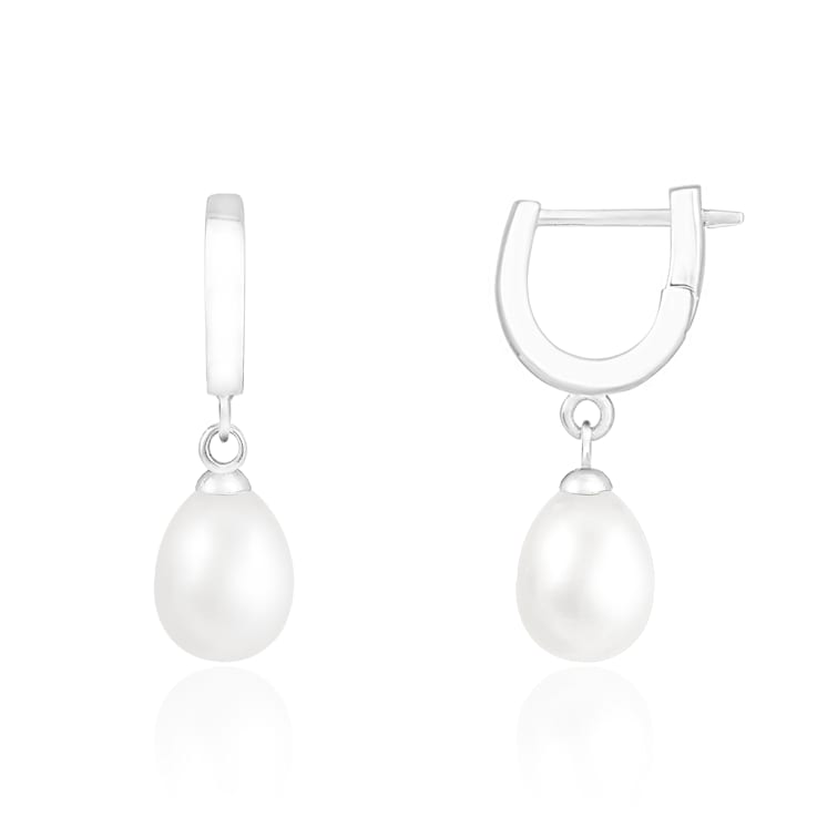 7.5-8mm White Cultured Freshwater Pearl Rhodium Over Sterling Silver Earrings