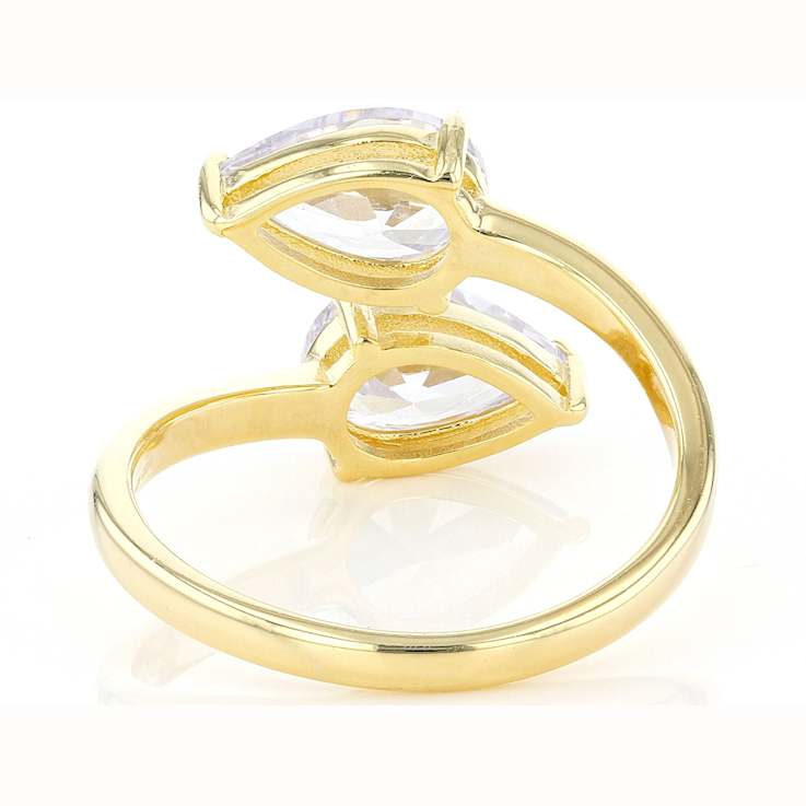 Pear CZ Bypass Ring In 18K Gold Over Sterling Silver