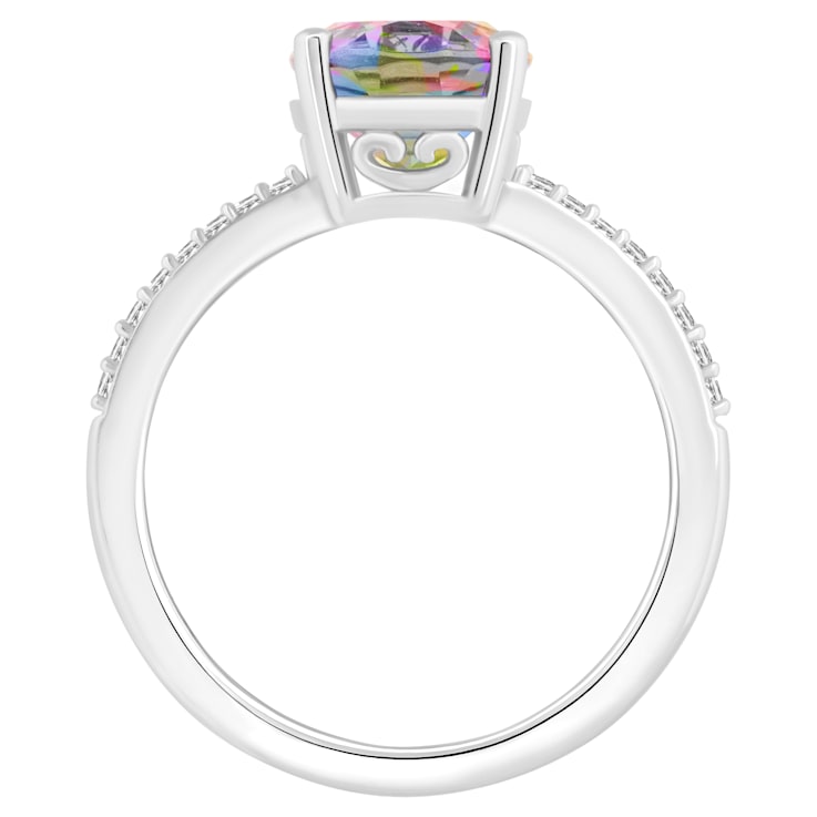 10x8mm Oval Mystic Topaz and 1/10 ctw Diamond Rhodium Over Sterling
Silver Ring