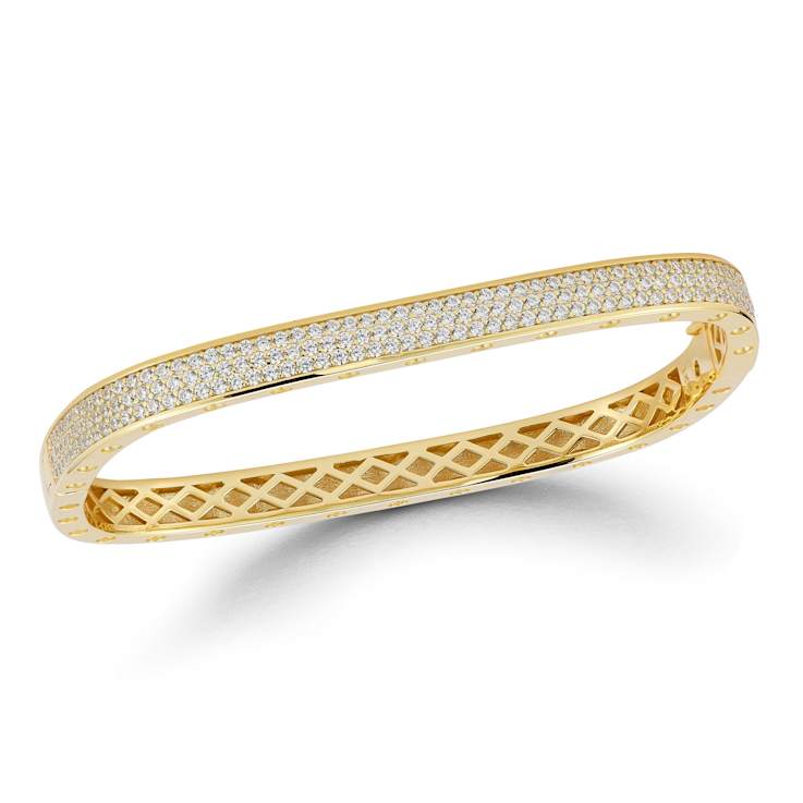 Rachel Zoe Pave CZ Square Bangle Bracelet in 14K Gold Over Sterling Silver