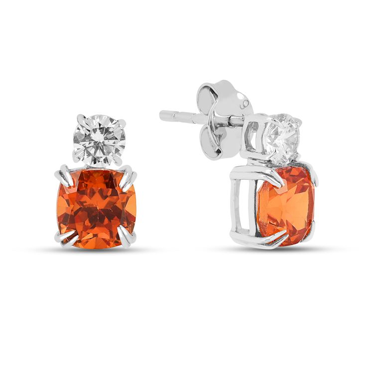 Peach Orange Lab Created Padparadscha Sapphire and Moissanite Rhodium
Over Sterling Silver Earrings