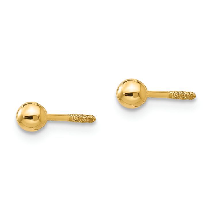 14k Yellow Gold Polished 3mm Ball Stud Earrings