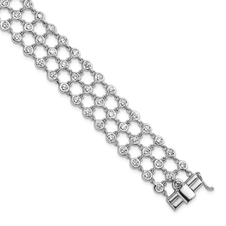 18K White Gold Diamond 3 Row 7.25-inch Bracelet 6.23ctw