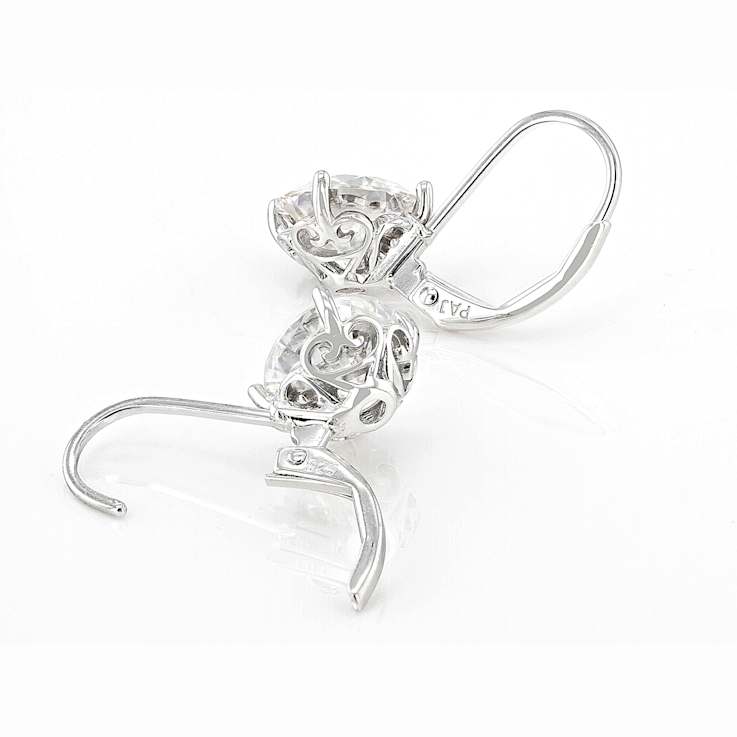 Large Round Moissanite Solitaire Drop Earrings In Platinum-Enhanced
Sterling Silver