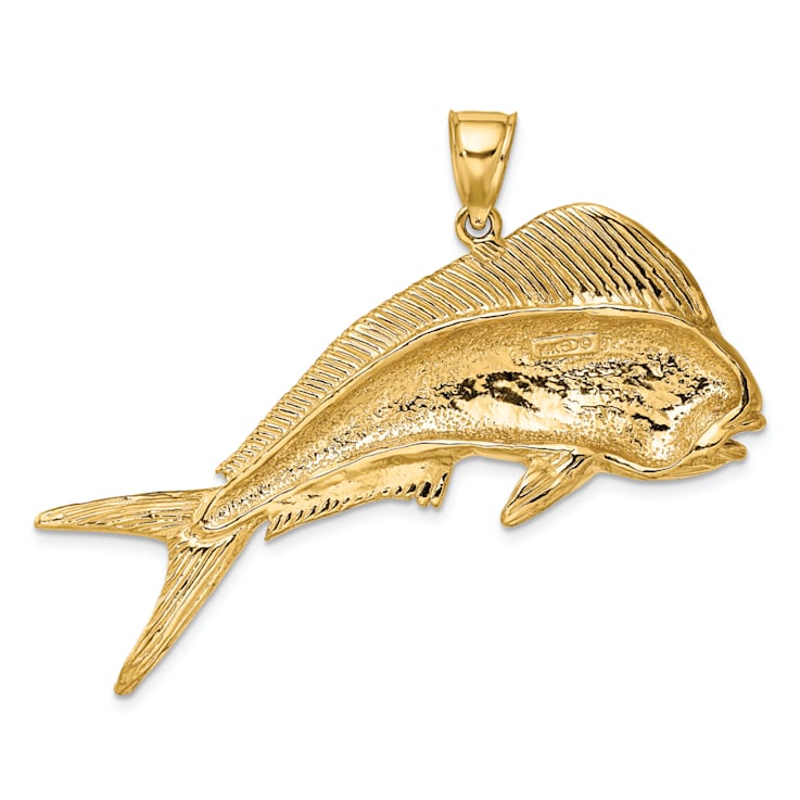 14k Yellow Gold Textured Female Dorado (Mahi-Mahi) Pendant