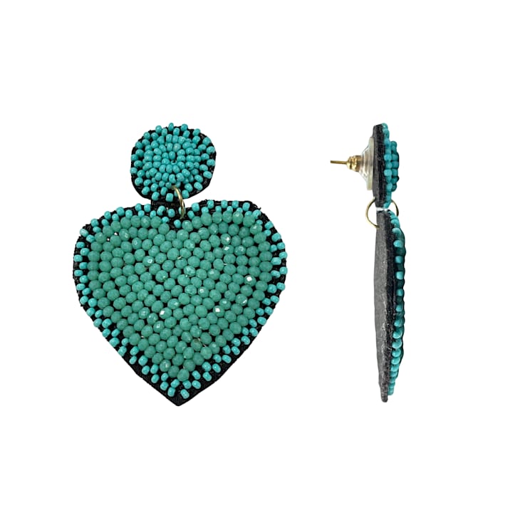 Off Park® Collection, Two tone Teal Seed Bead Heart Earring
