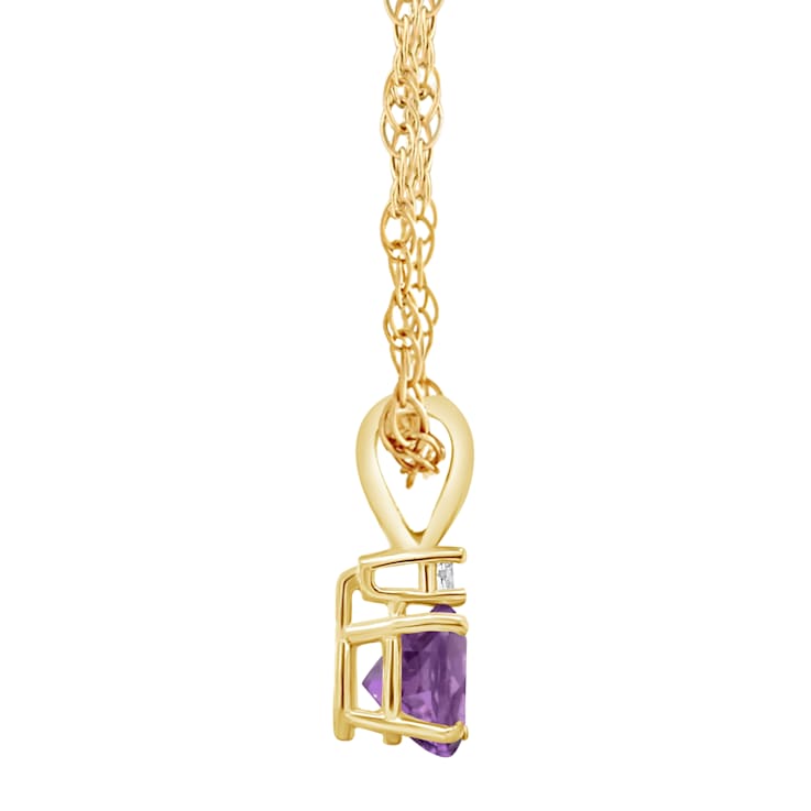 6mm Round Amethyst with Diamond Accent 14k Yellow Gold