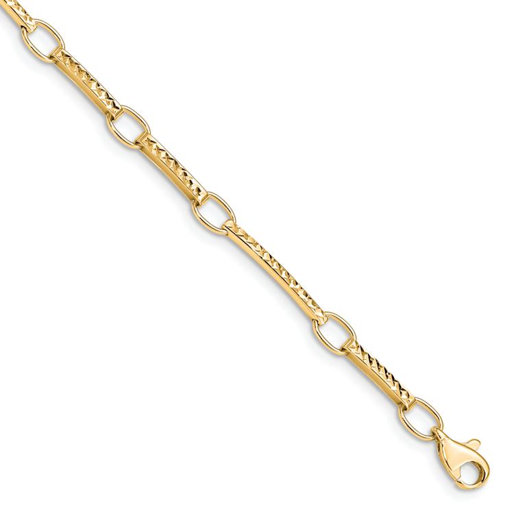 10k Yellow Gold 4mm Polished and Textured Fancy Link Bracelet