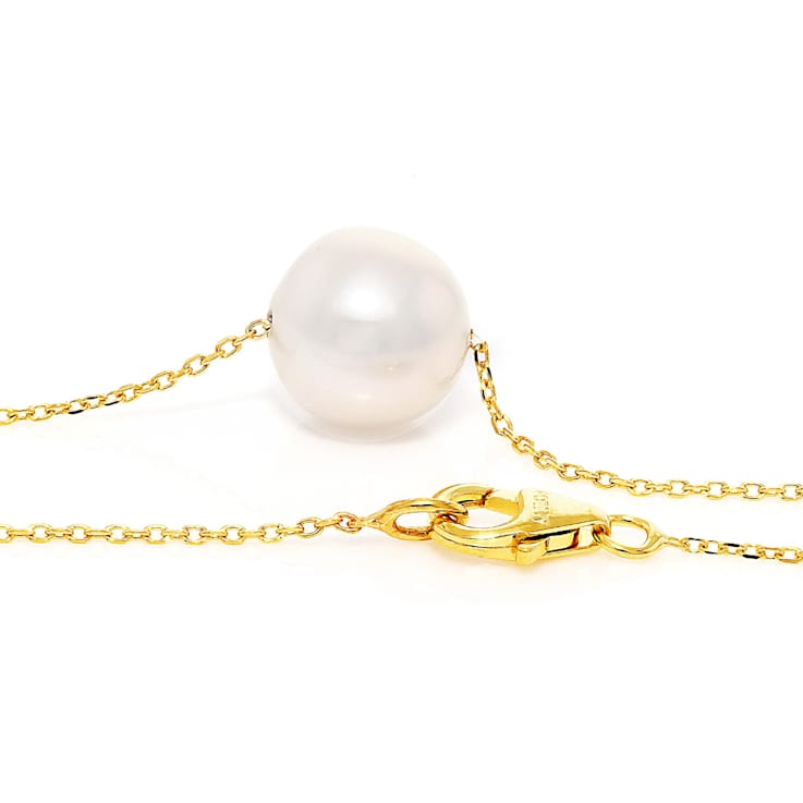 Large Freshwater Pearl Solitaire Pendant Necklace In 18K Gold Over Bronze