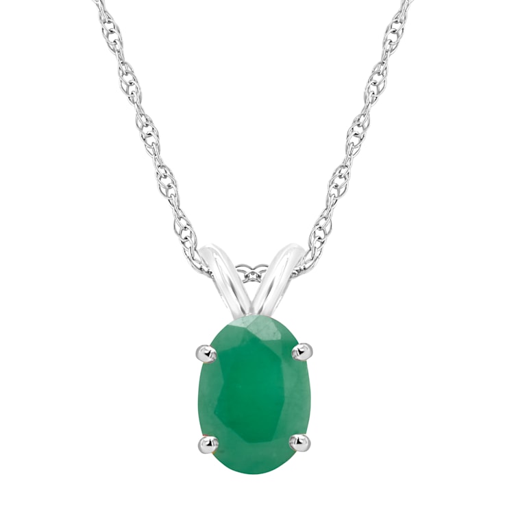 7x5mm Oval Emerald 14k White Gold Pendant With Chain