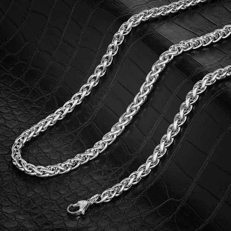 Invicta Men's Spiga Wheat Chain Necklace 6mm In Stainless Steel 24 Inch