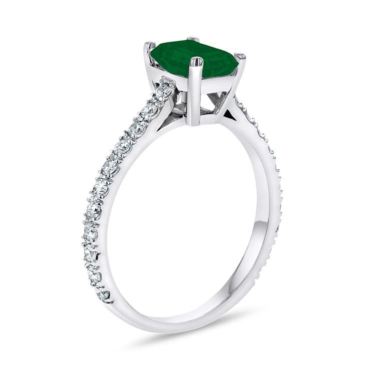 Emerald and Diamond 14k White Gold Engagement Ring 1.26ctw