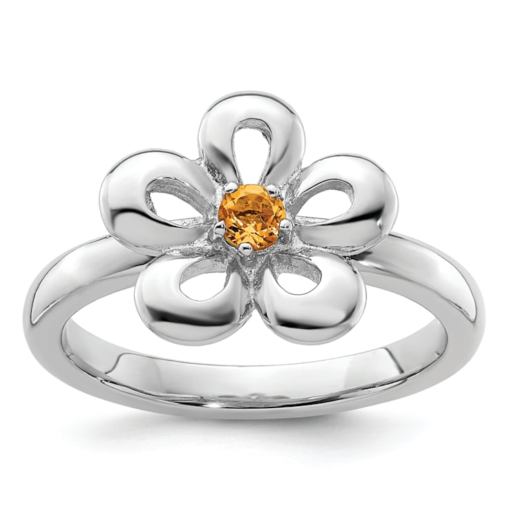 Sterling Silver Stackable Expressions Polished Flower Citrine Ring 0.1ctw