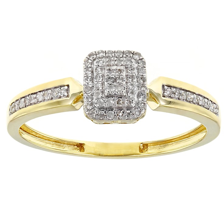 White Diamond 10K Yellow Gold Cluster Ring 0.15ctw