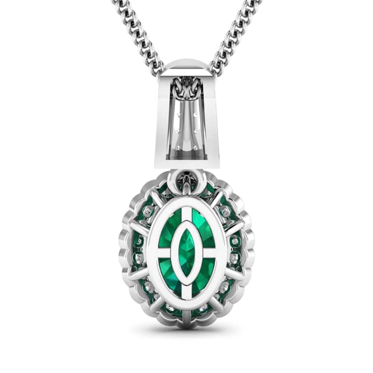 1.65ctw 14K White Gold Zambian Emerald and White Diamond Pendant with 18
inch Cable Chain