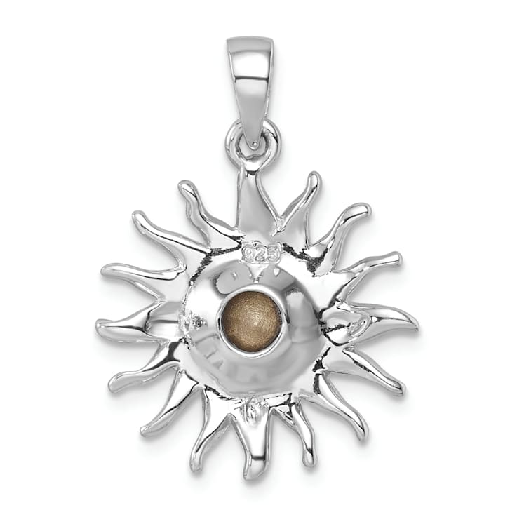 Rhodium Over Sterling Silver Polished Yellow Crystal Sun Pendant