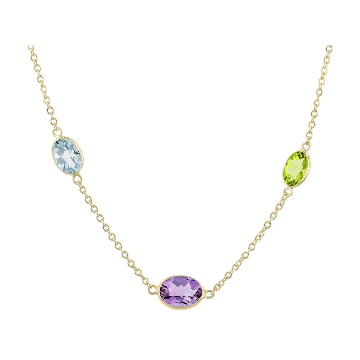 Multi-Gem 14k Yellow Gold Necklace 5.82ctw