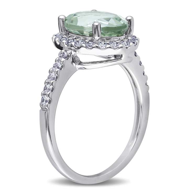Green Quartz and Created White Sapphire 10K White Gold Ring 2.92ctw