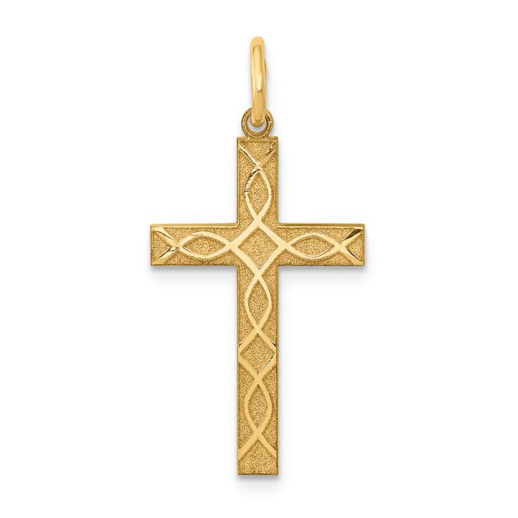 14k Yellow Gold Satin Laser Designed Cross Charm