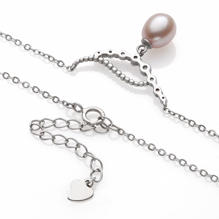 Sterling Silver Freshwater Pearl and Cubic Zirconia Necklace