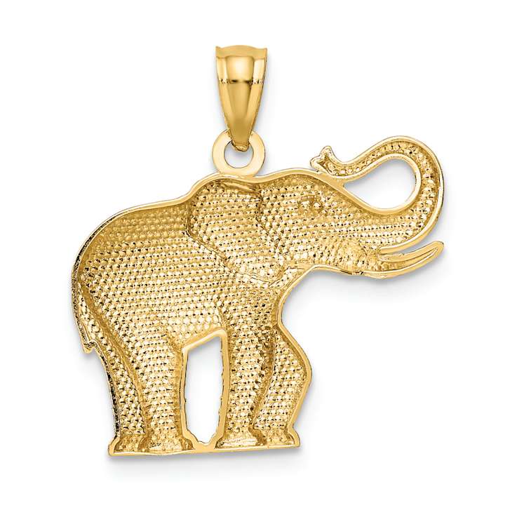 14k Yellow Gold Polished, Satin and textured Elephant Pendant