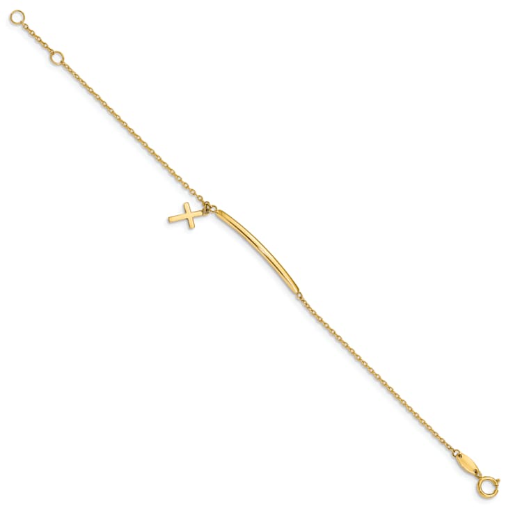 14k Yellow Gold Children's Polished Dangle Cross Bar Bracelet