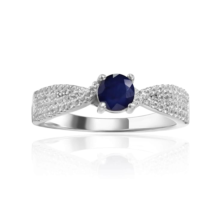Blue Sapphire with White Sapphire Accents Sterling Silver Tapered
Shoulder Ring, 1.39ctw
