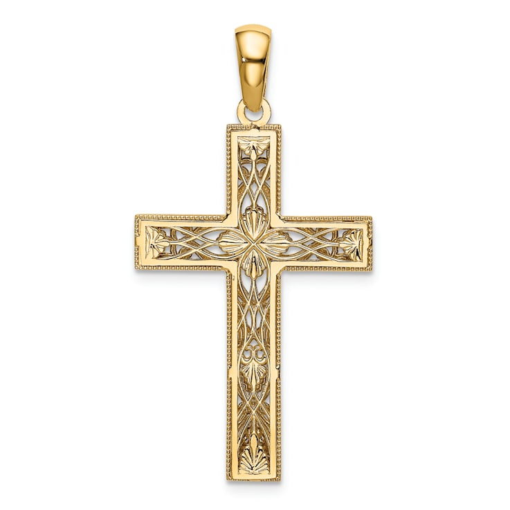Rhodium Over 14K Two-tone Gold Diamond-cut Cross Pendant