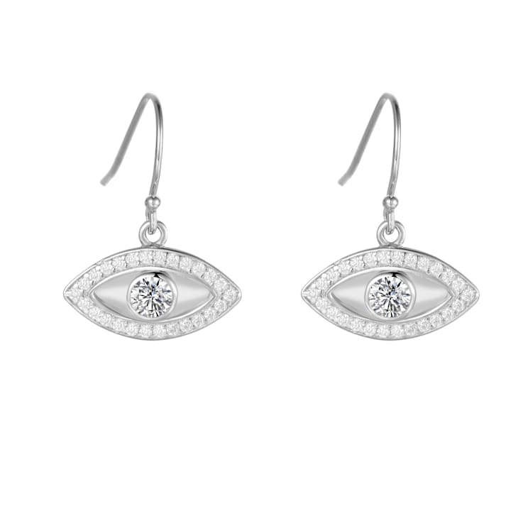 White Topaz Rhodium Over Sterling Silver Evil Eye Earrings