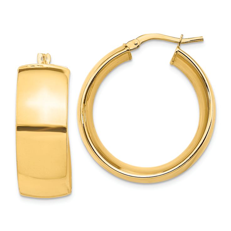 14k Yellow Gold 1 1/8" High Polished Small Hoop Earrings