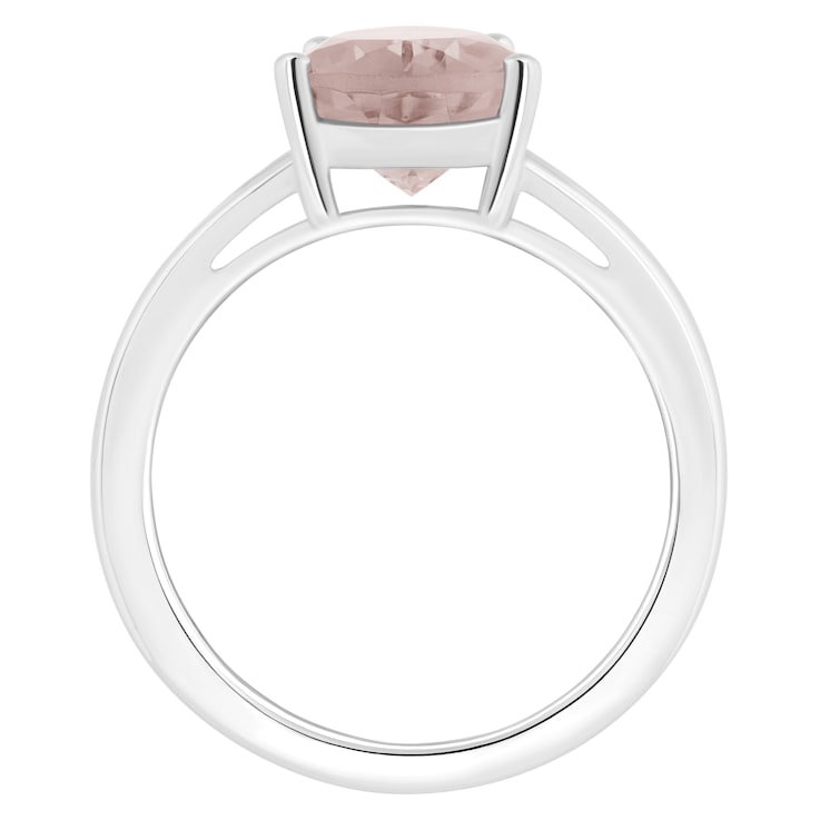 12x8mm Pear Shape Rose Quartz Rhodium Over Sterling Silver Ring