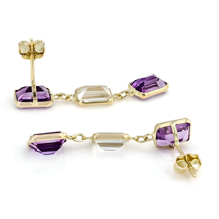 Amethyst and White Topaz 7x5mm Rectangular Octagonal 14K Yellow Gold
Dangle Earrings