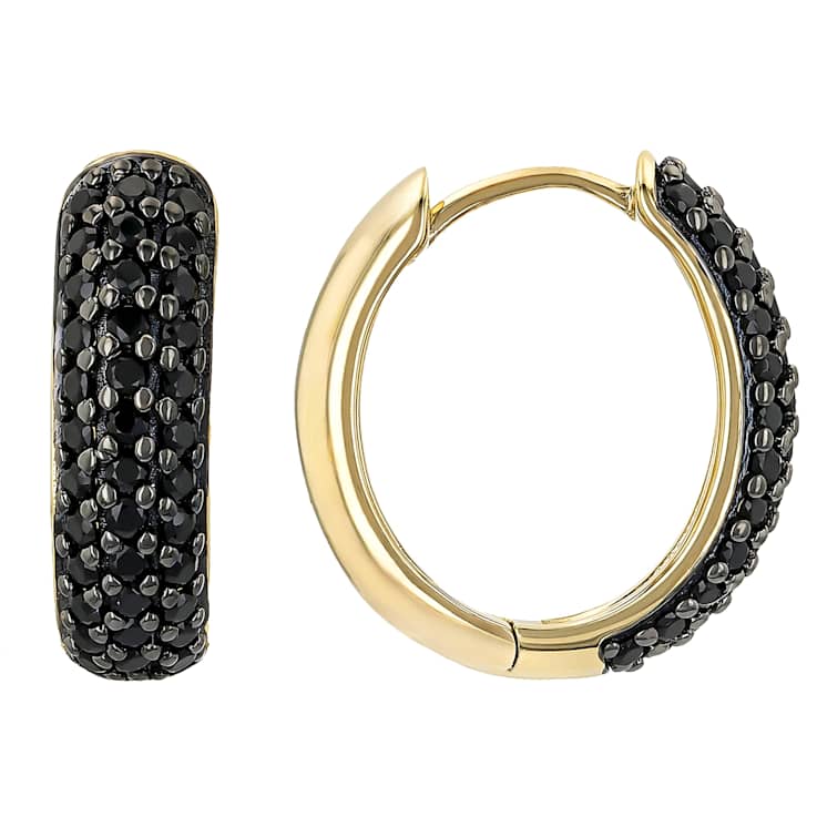 Black Spinel Hoop Earrings In 18K Gold Over Sterling Silver 0.79ctw