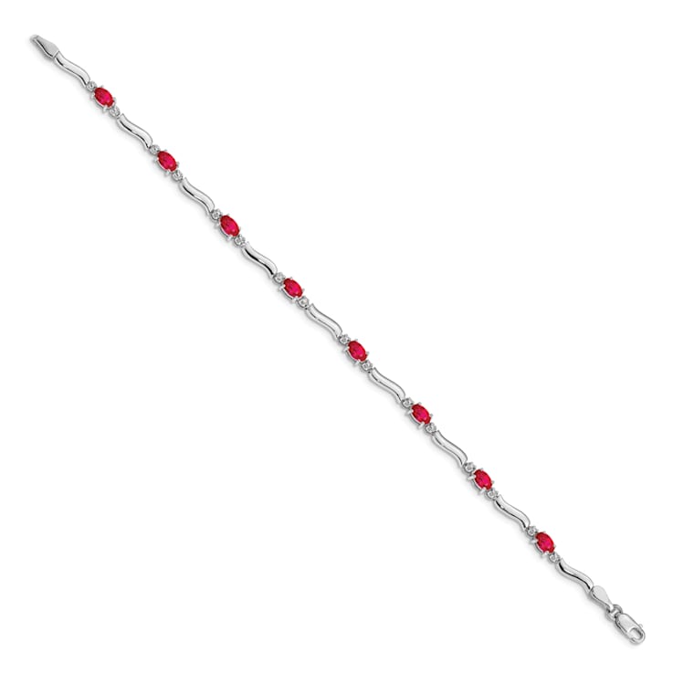 Rhodium Over 14k White Gold Diamond and Ruby Bracelet