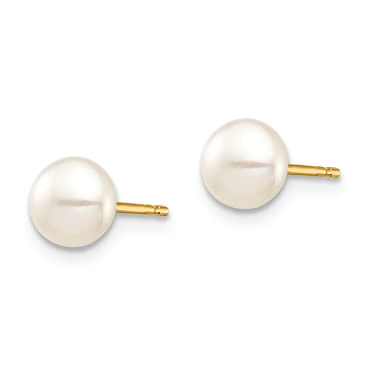 14K Yellow Gold 5-6mm White Button Freshwater Cultured Pearl Stud Post Earrings