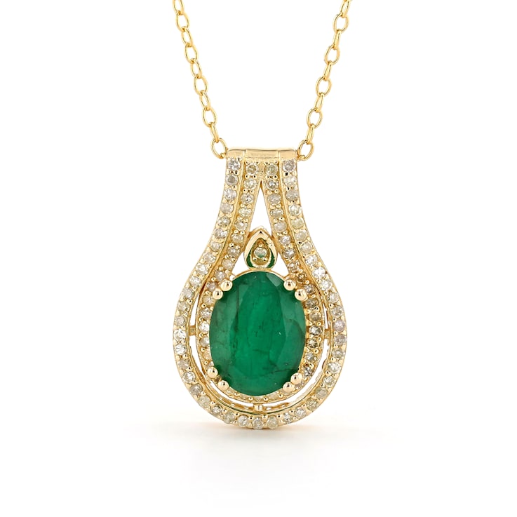 Emerald and Diamond 18K Gold over Sterling Silver Pendant 2.12ctw