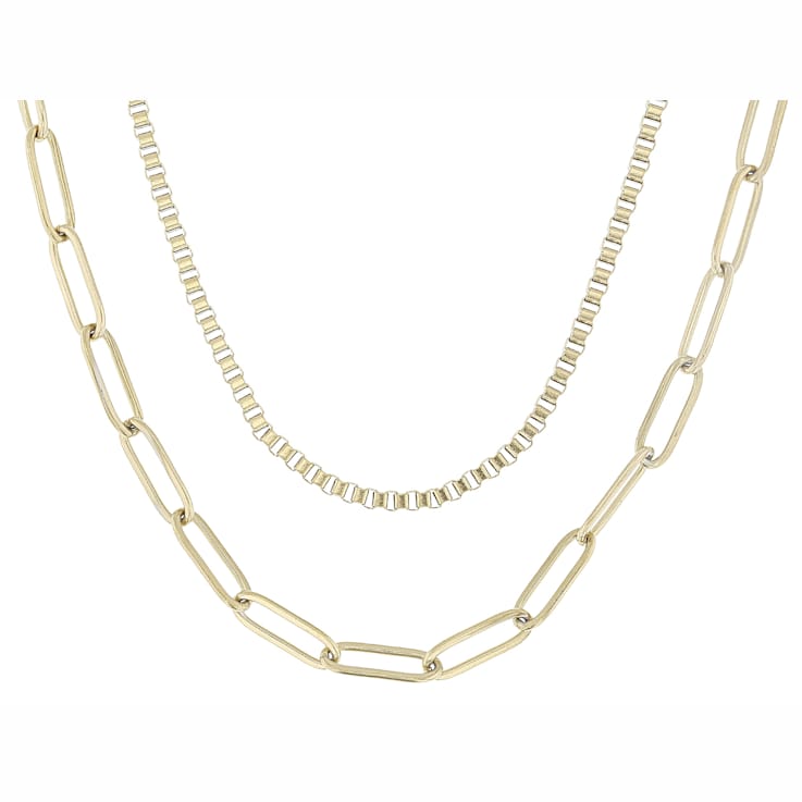 Layering Paperclip And Box Chain Gold-Tone Necklace Set