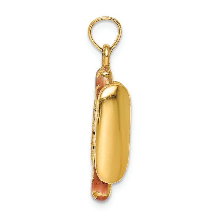 14k Yellow Gold 3D Multi-Color Enamel Hot Dog with Bun Charm