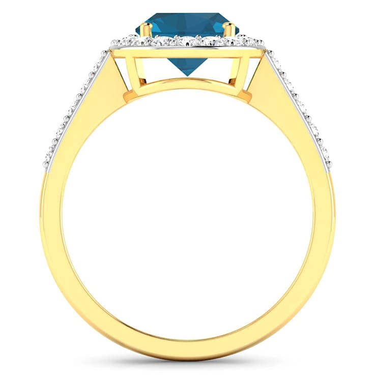 2.29ctw London Blue Topaz and Diamond 14K Yellow Gold Halo Ring