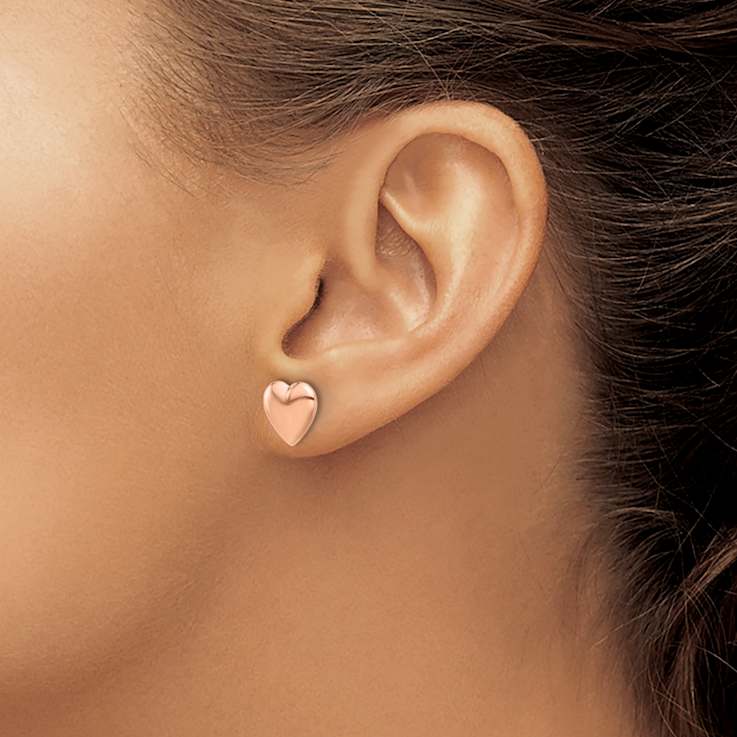 14k Rose Gold Polished Puffed Heart Stud Earrings