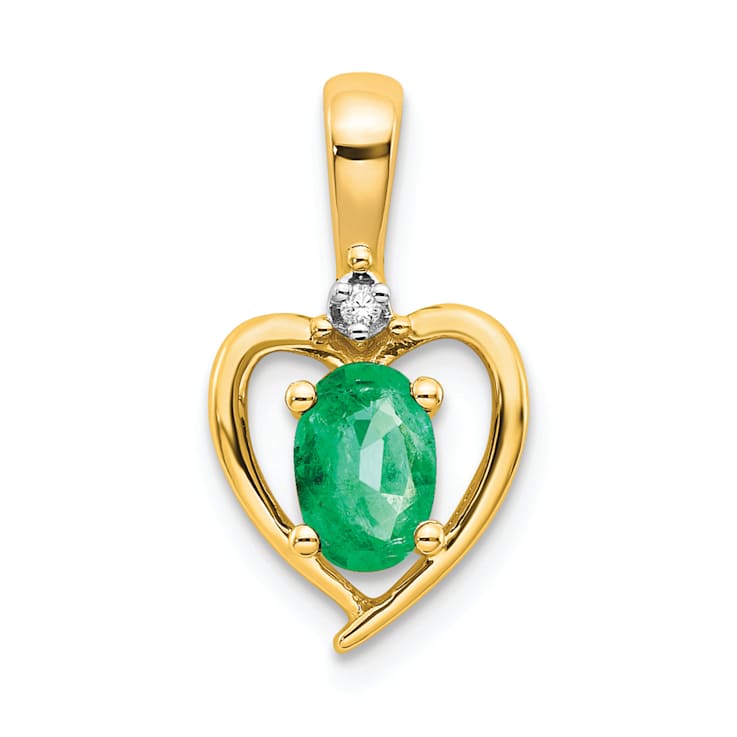 10k Yellow Gold and Rhodium Over 10k Yellow Gold 0.42 ctw Emerald
Birthstone and Diamond Pendant